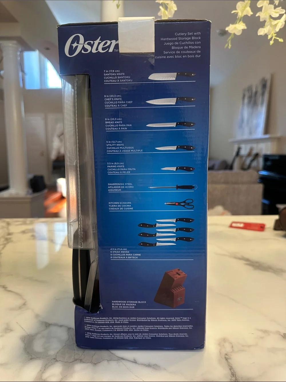 Oster 14-Piece Cutlery Set with Black Handles and Wood Block